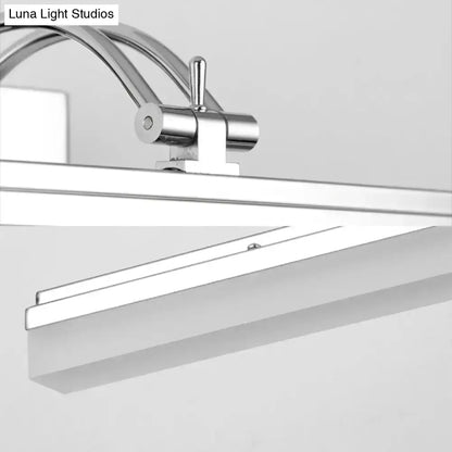 Modern silver linear led wall light with warm white acrylic shade and chrome-finished adjustable minimalist design