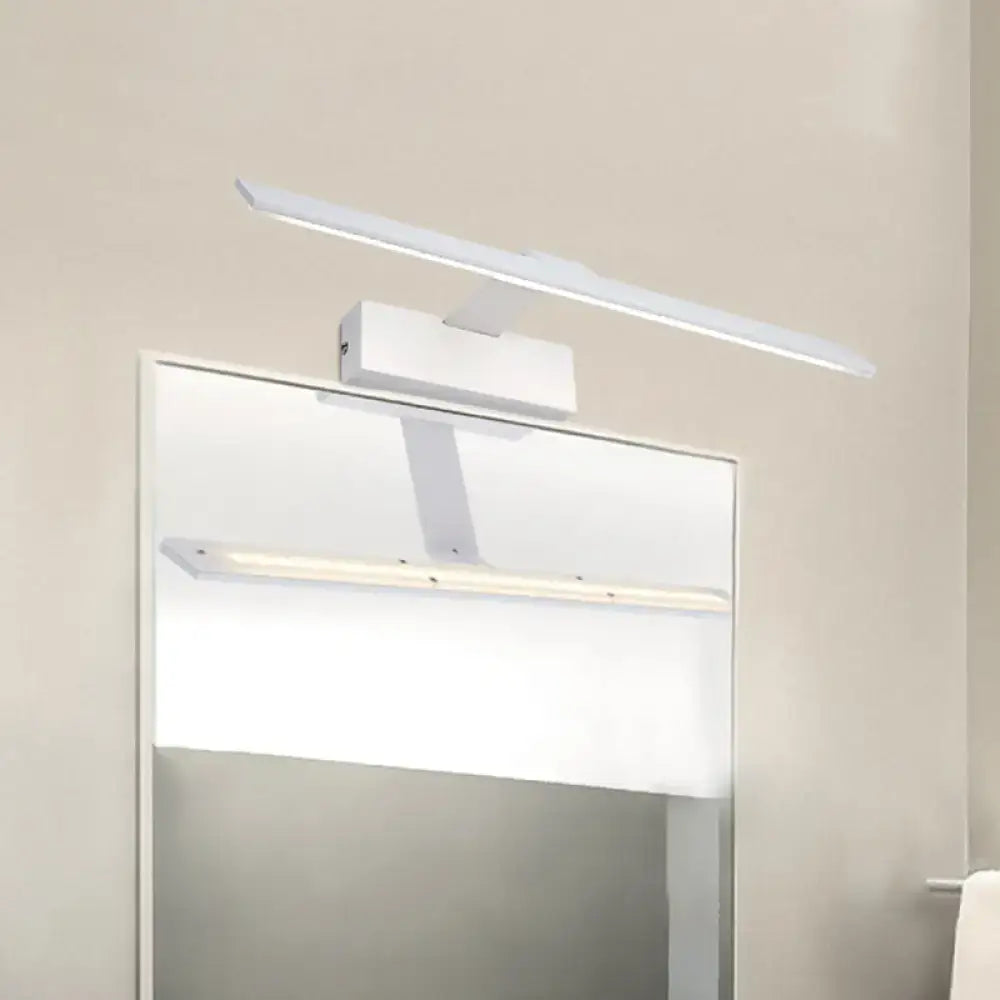 Modern silver minimalist led vanity lighting fixture with sleek white led mirror light and two horizontal lighting bars