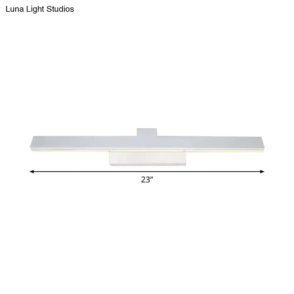 A sleek modern 23-inch silver led vanity lighting fixture with minimalist chrome finish for bathroom use