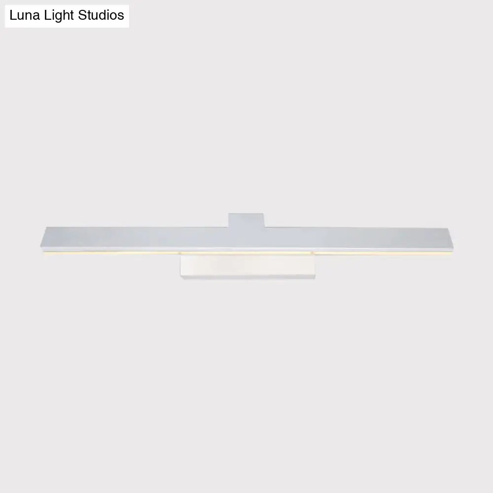 Modern silver chrome-finished led vanity lighting fixture with minimalist design and warm white illumination for bathroom