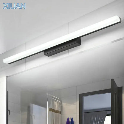 Black and white modern led vanity wall light with silver minimalist design for bathroom use