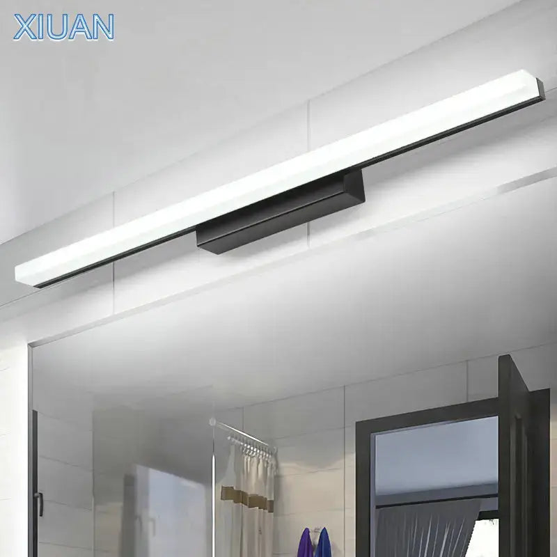 Black and white modern led vanity wall light with silver minimalist design for bathroom use