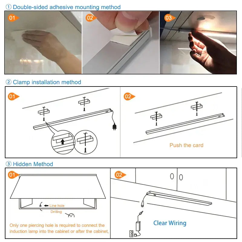 Modern silver rectangular led cabinet light with hand sweep switch and slim profile for concealed installation