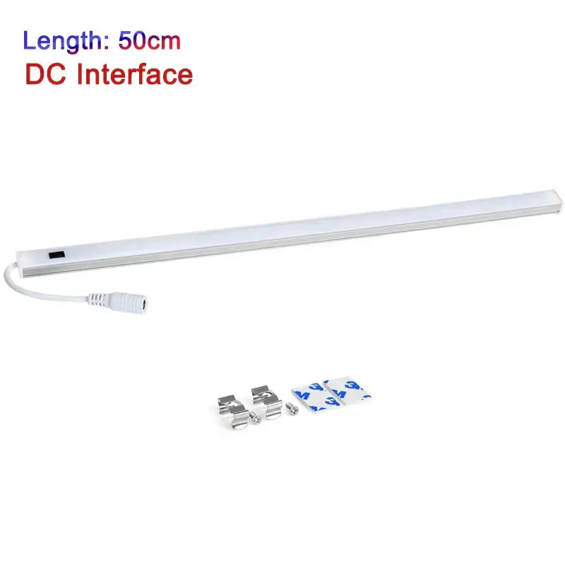 Modern silver rectangular cabinet light with hand sweep switch 50cm white led strip with dc interface and mounting hardware