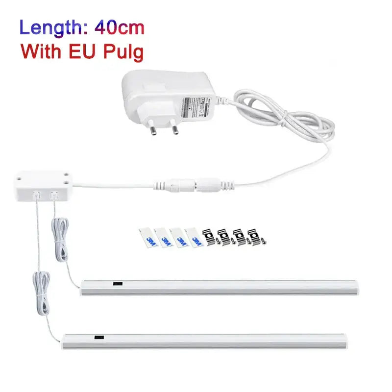 Modern silver rectangular led cabinet light with hand sweep switch featuring white led strip lights eu plug and mounting hardware