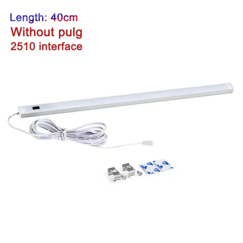 Modern silver rectangular cabinet light with hand sweep switch 40cm white led strip with mounting hardware and power cable