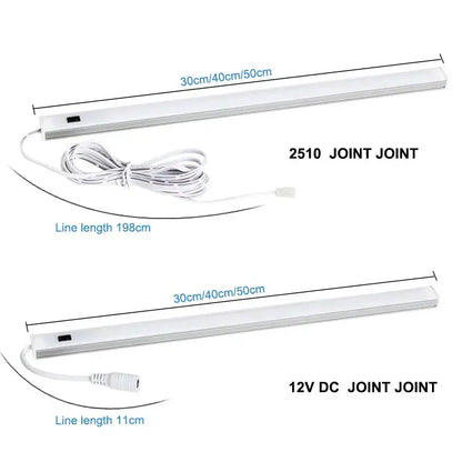 Modern silver rectangular led cabinet light with white led strip lights and flexible wiring features a hand sweep switch