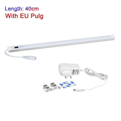 Modern silver rectangular 40cm white led cabinet light with hand sweep switch eu plug and mounting hardware