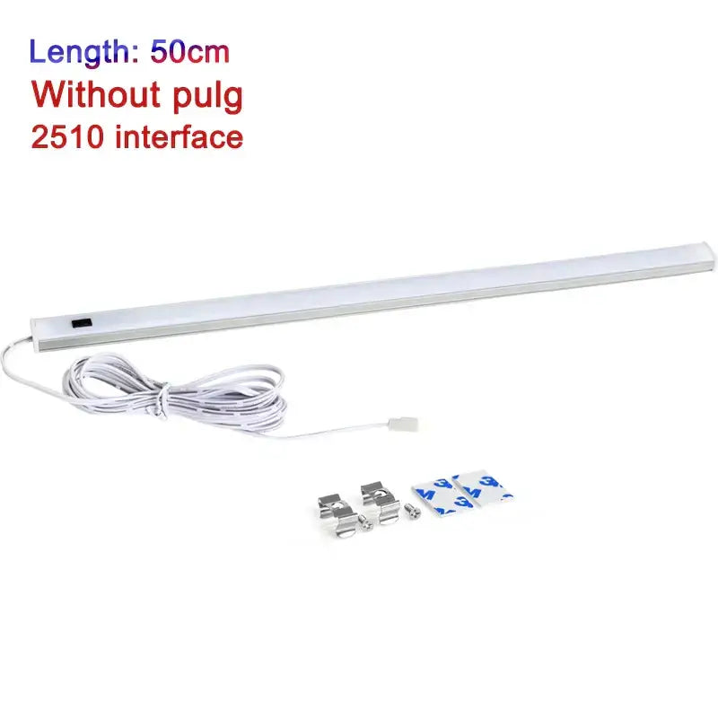 Modern silver rectangular led cabinet light with hand sweep switch 50cm slim white strip with mounting hardware