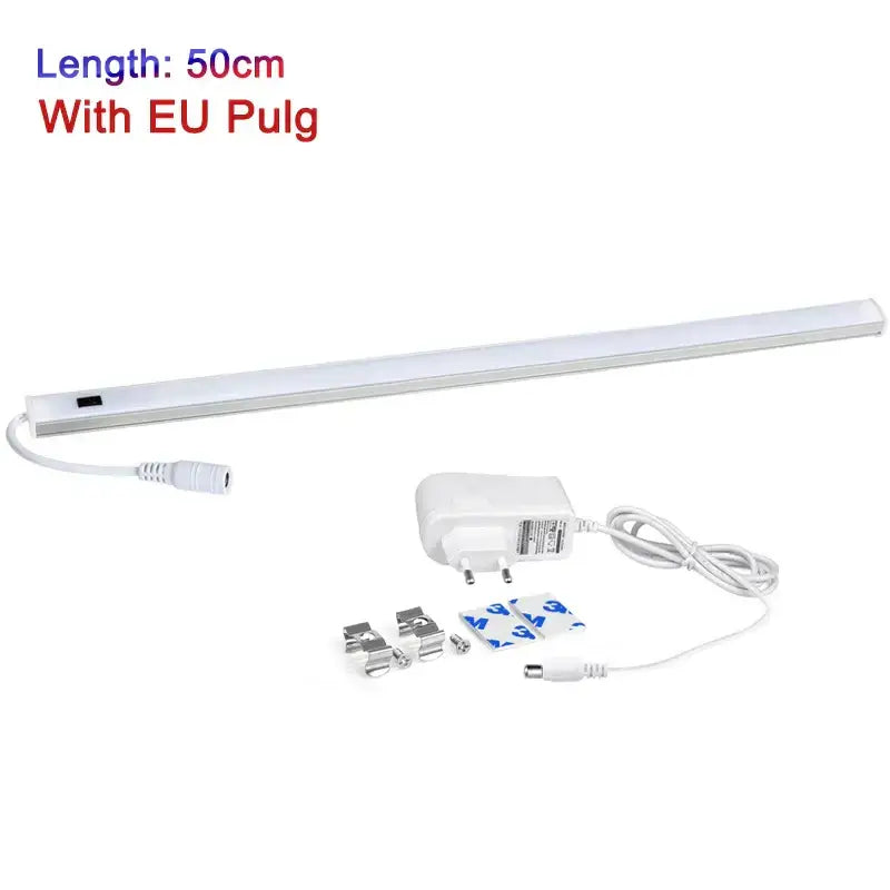Modern silver rectangular white led cabinet light with hand sweep switch 50cm strip with eu plug and mounting accessories