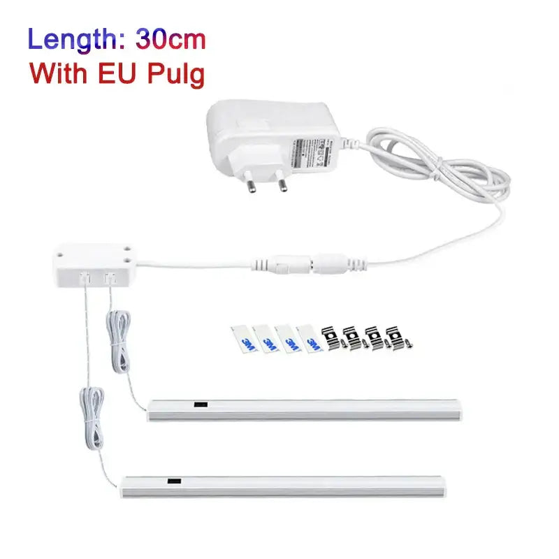 Modern silver rectangular white led cabinet light with hand sweep switch eu plug and mounting accessories