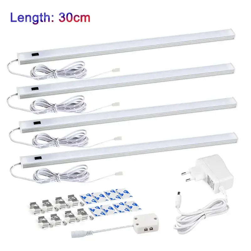 Modern silver rectangular cabinet light with hand sweep switch featuring four 30cm white led strips in aluminum casing