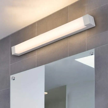 Modern silver rectangular led vanity light flush mount bathroom sconce with sleek minimalist white design wall sconce