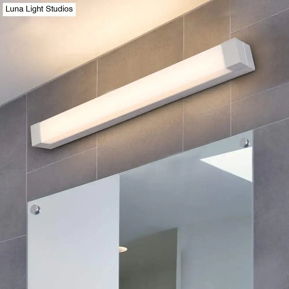Modern silver rectangular led vanity light flush mount bathroom wall sconce with sleek white minimalist design