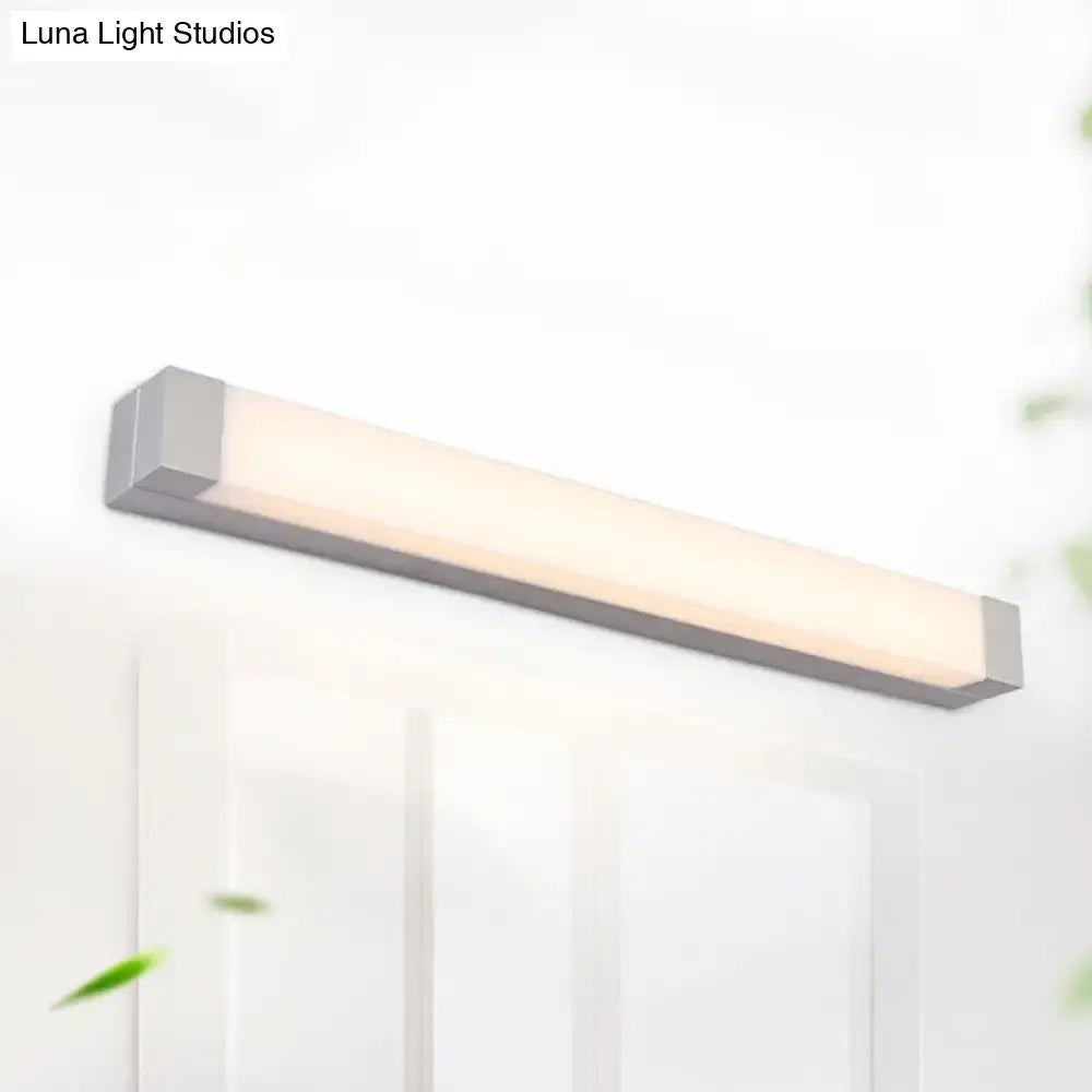 Modern silver rectangular led vanity light flush mount wall sconce with sleek minimalist design and soft diffused illumination