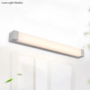 Modern silver rectangular led vanity light flush mount wall sconce with sleek minimalist design and soft diffused illumination