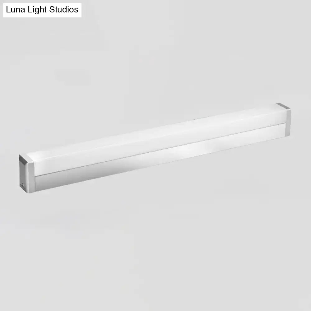 Modern silver rectangular led wall light with warm white 220v-240v featuring sleek white diffuser and polished chrome frame