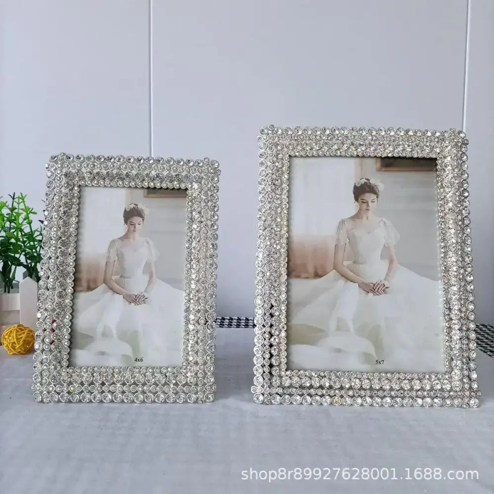 Modern silver rhinestone metal picture frame set with sparkling diamond metal picture design for bedroom decor