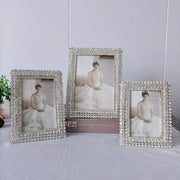 Set of three modern silver rhinestone metal picture frames with sparkling diamond metal picture design for bedroom decor
