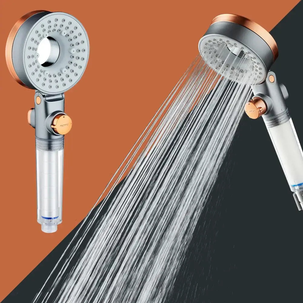 Modern silver and rose gold dual-sided shower head with multiple nozzles and integrated filter for decorbites dual-sided shower