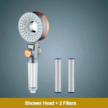 Modern chrome and copper decorbites dual-sided shower head with clear water filter cartridge for bathroom use