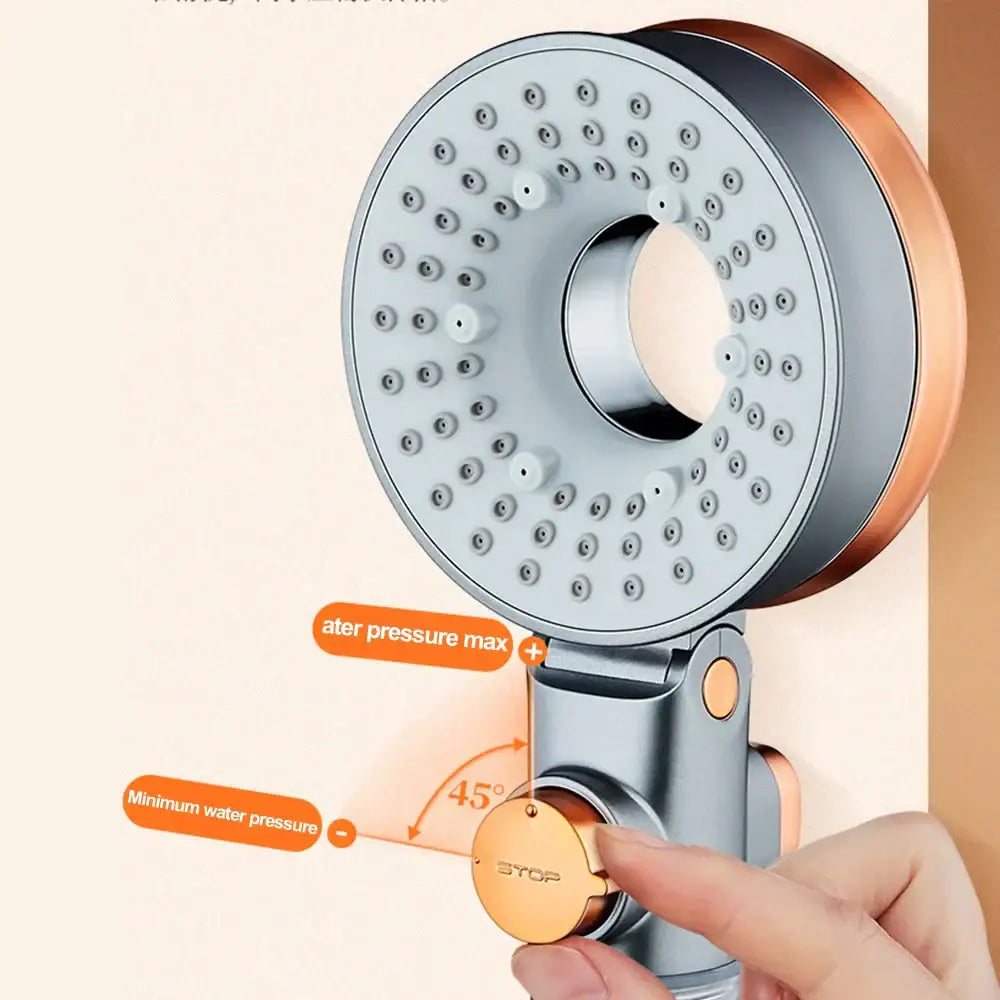 Modern silver and rose gold dual-sided shower head with adjustable nozzles for customizable water pressure decorbites shower head
