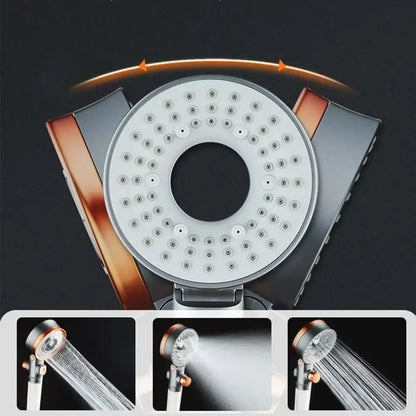 Modern silver and rose gold dual-sided shower head with chrome and copper finishes and multiple spray settings by decorbites dual-sided shower