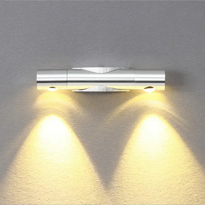 Modern silver metallic rotatable wall lamp with dual adjustable warm yellow led lights for bedroom decorbites wall lamp