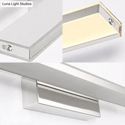 Modern silver slim led wall sconce bathroom light with sleek chrome finish and warm white even light emission