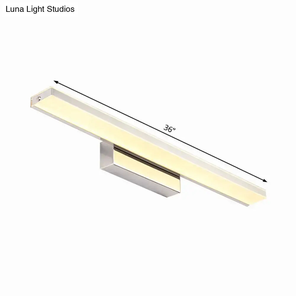 Modern silver slim 36-inch led bathroom light with a brushed metallic finish and warm white illumination