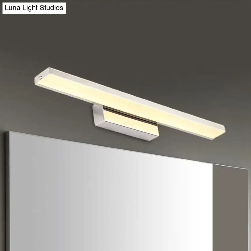 Modern silver slim led wall sconce bathroom light with warm white illumination and chrome-finished rectangular design