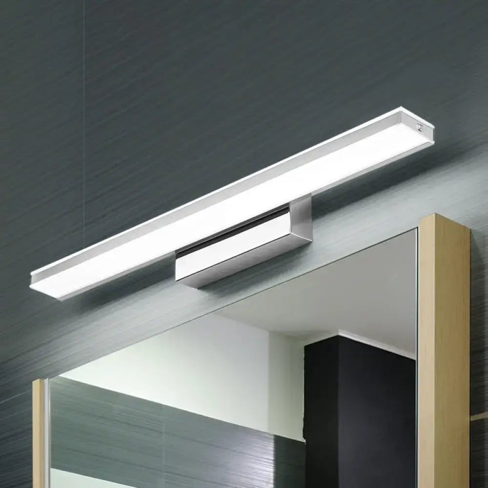 Modern silver slim led wall sconce bathroom light with warm white illumination and metallic mounting bracket