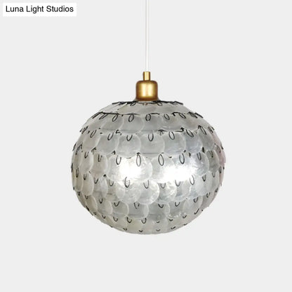 Modern Silver Sphere Pendant Ceiling Lamp with Shell Shade - 1 Light Hanging Lighting