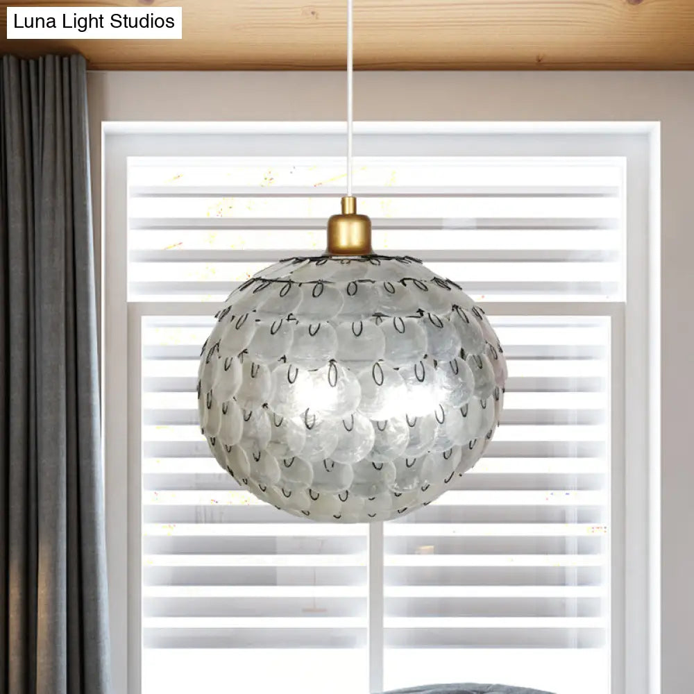 Modern Silver Sphere Pendant Ceiling Lamp with Shell Shade - 1 Light Hanging Lighting