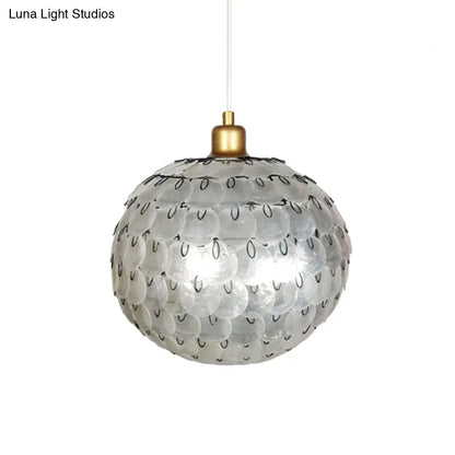 Modern Silver Sphere Pendant Ceiling Lamp with Shell Shade - 1 Light Hanging Lighting