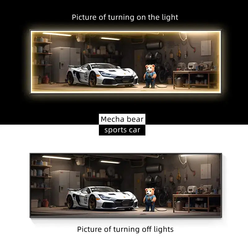 Modern silver sports car led wall lamp featuring a sleek white and black aerodynamic design for living room illumination