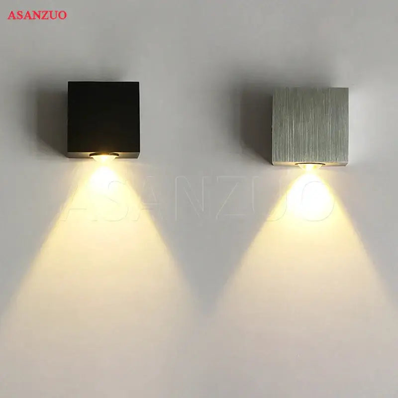 Modern silver square wall lamp featuring two led square wall sconces in matte black and brushed metallic finish for living room