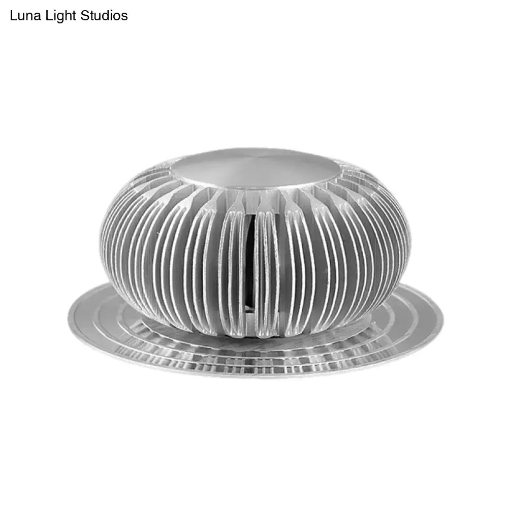 Modern silver starburst direct wired aluminum led sconce with ribbed dome design for living room ceiling mounting