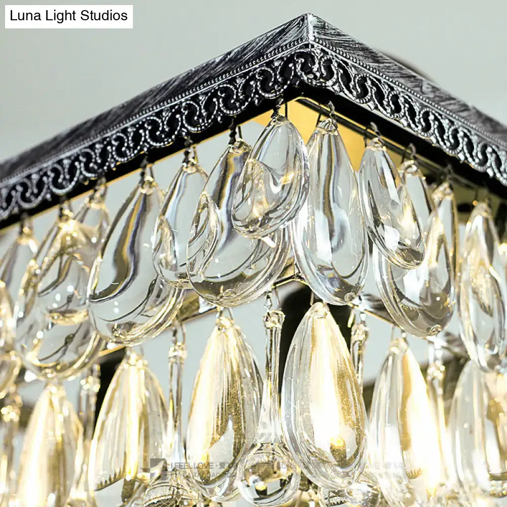 Elegant modern silver teardrop crystal ceiling light with black metal frame for living room 220v-240v use