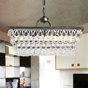 Modern silver teardrop crystal ceiling light with multi-tier rectangular frame 220v-240v for living room use