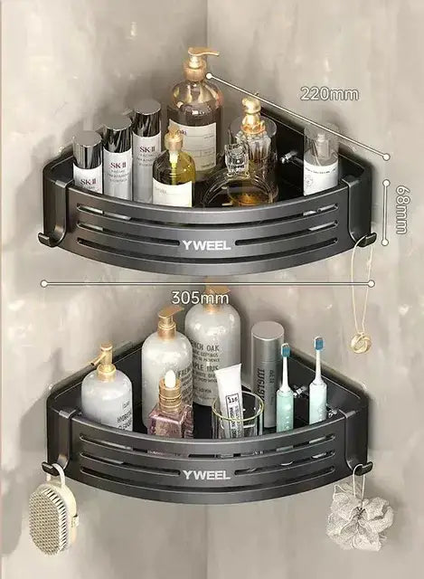 Black yweel double-tiered corner shower caddy with slatted design and adjustable brackets for decorbites corner shelf organizer