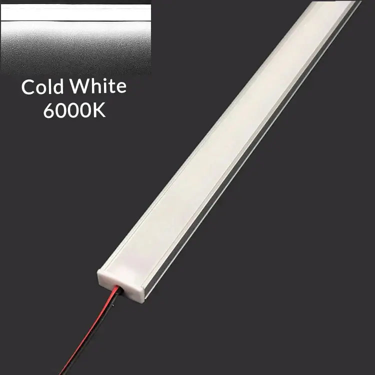 Modern silver u-shape cold white 6000k led bar strip with metallic edges for kitchen under cabinet lighting