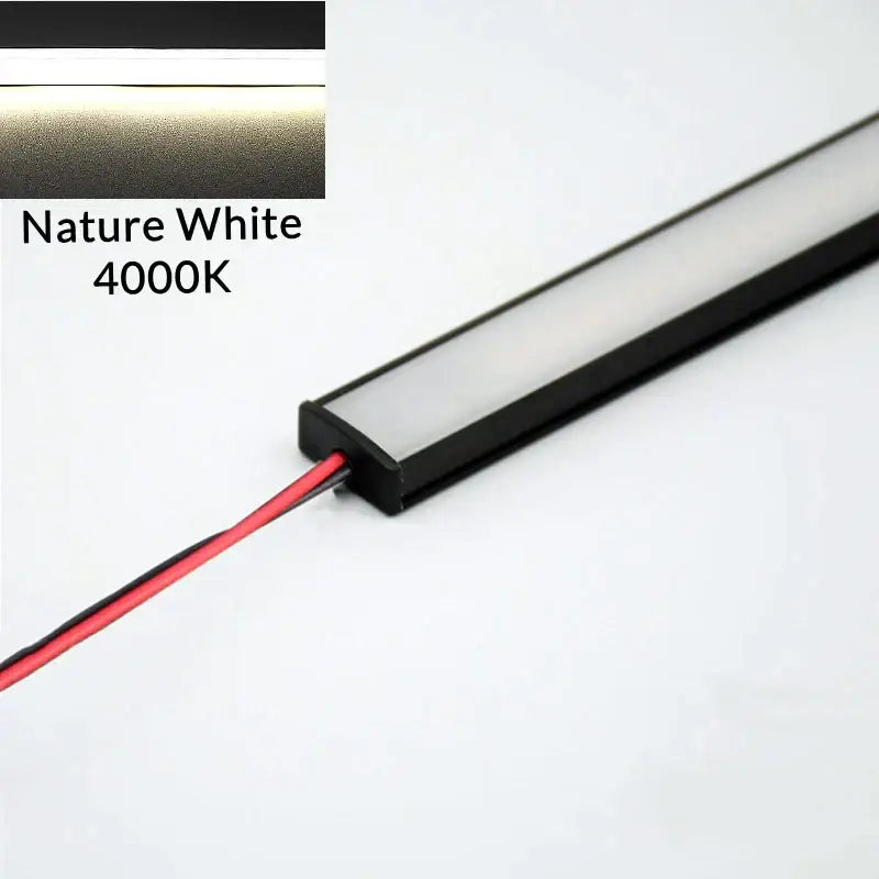 Modern silver u-shape led bar strip light with nature white 4000k leds, sleek black housing, and visible wiring