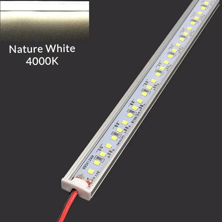 Nature white 4000k led bar strip light with sleek silver aluminum casing and evenly spaced yellowish-white leds for kitchen use