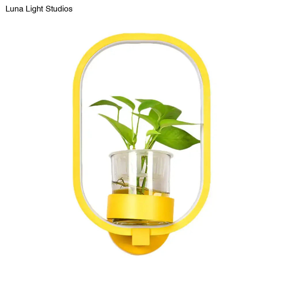 Modern silver wall light with yellow oval plant pot and clear glass container for 110v-120v bedroom use