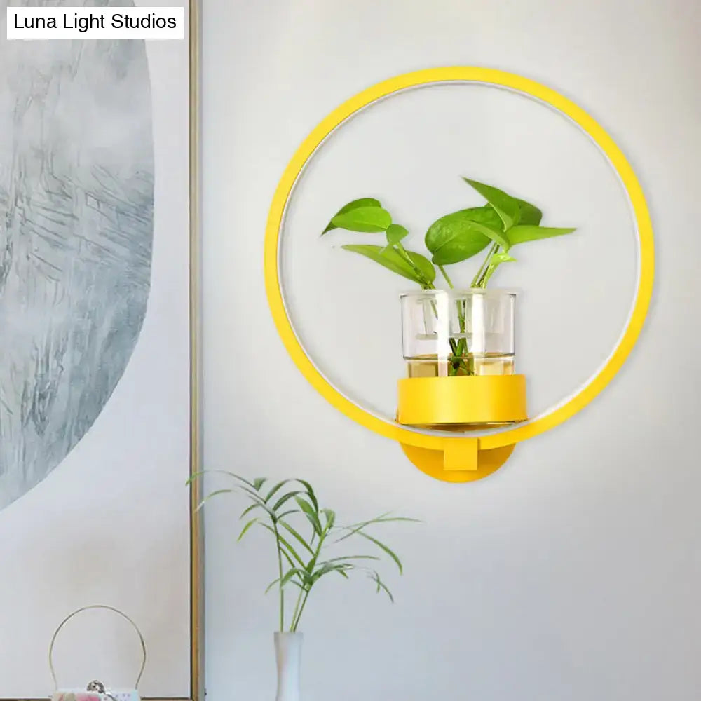 Modern silver wall light with yellow circular plant pot and clear glass water reservoir for bedroom 110v-120v use