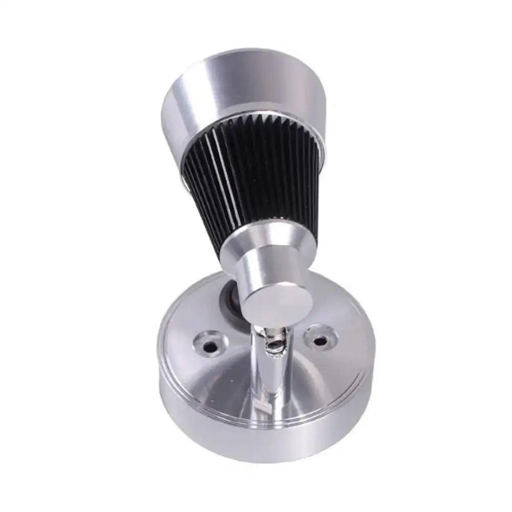 Modern silver adjustable wall-mounted spotlight with black heat sink and polished metal plate for warm white boat interior lights