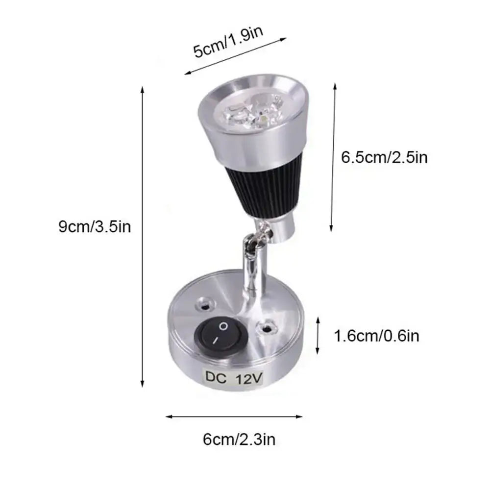 Modern silver led spotlight with black ribbed collar and adjustable arm for warm white boat interior lights on 12v dc power