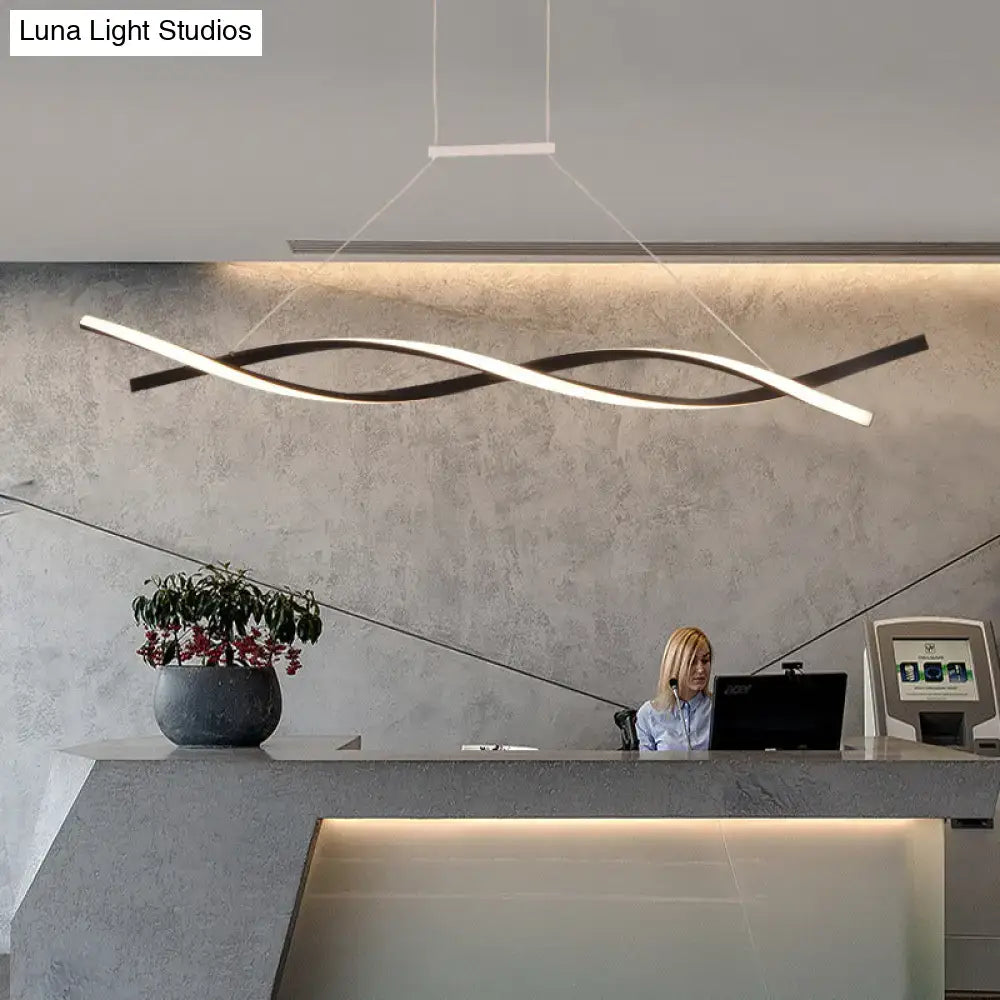 Modern silver and white art deco led pendant light with sleek twisted design for kitchen island 110v-120v 220v-240v