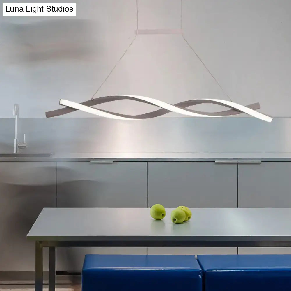 Modern silver and white art deco led pendant light with sleek wave design for kitchen island 110v-120v 220v-240v